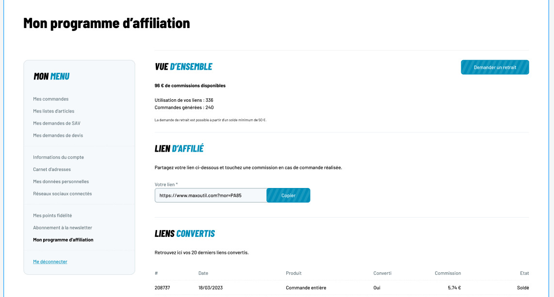 Quản lý tài khoản hệ thống affiliate trên website TMĐT